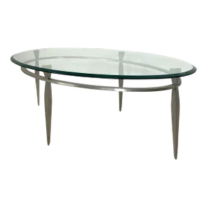 Oval Bevel Glass Coffee Table With Brushed Stainless Steel Base