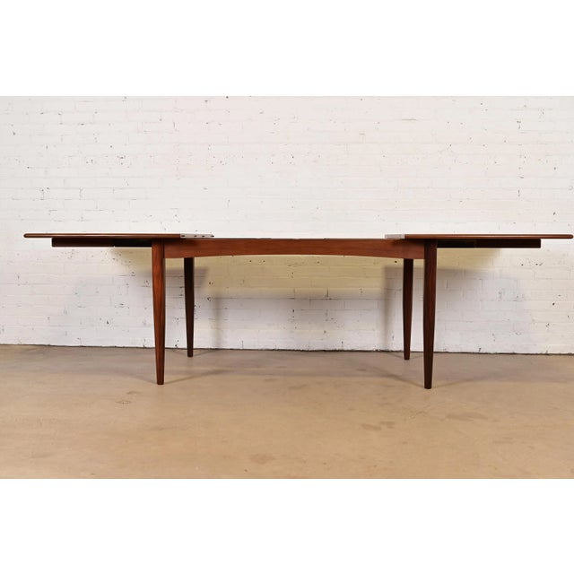 Falster Danish Modern Teak Boat-Shaped Extension Dining Table, Newly Refinished For Sale In South Bend - Image 6 of 13