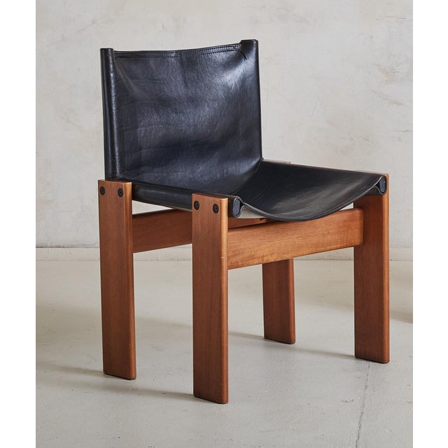 Mid-Century Modern Italian 'Monk' Chair in Black Leather by Afra & Tobia Scarpa, 1974 For Sale - Image 3 of 14