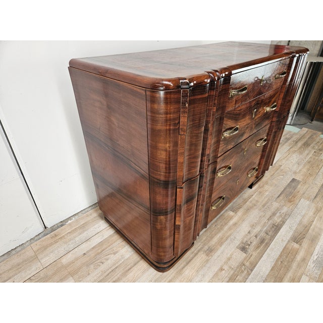 Art Deco Walnut Chest of Drawers with 4 Drawers and Brass Handles, 1940s For Sale - Image 3 of 18