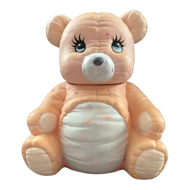 Vintage Pink Teddy Bear Cookie Jar, Ceramic, Made in Taiwan For Sale