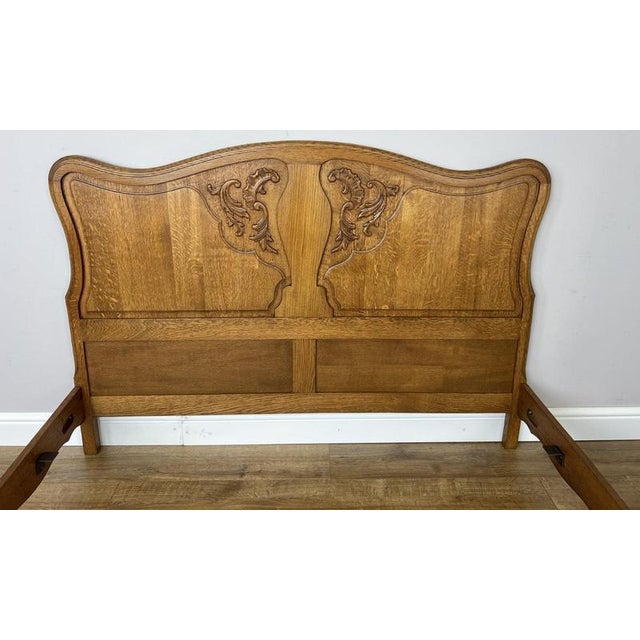 Vintage French Louis XVI Double Bed Frame in Carved Oak For Sale - Image 5 of 15
