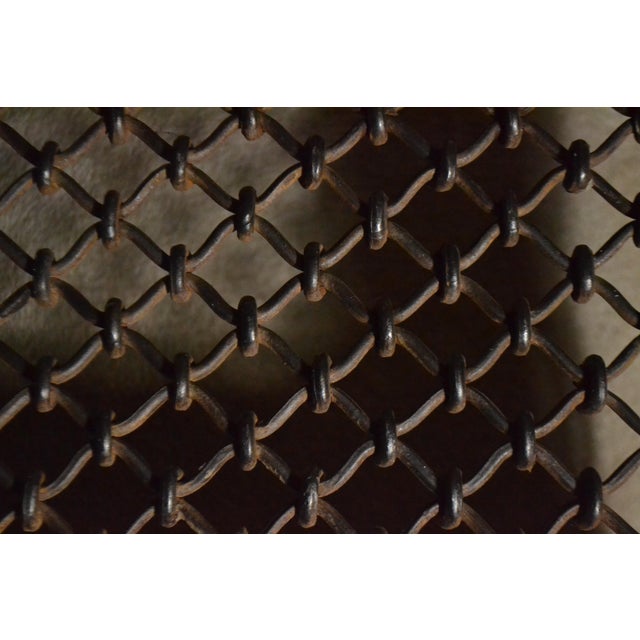 1920s Antique Spanish Gothic Style Side Table Iron Lattice Textured Glass Top Large For Sale - Image 5 of 9
