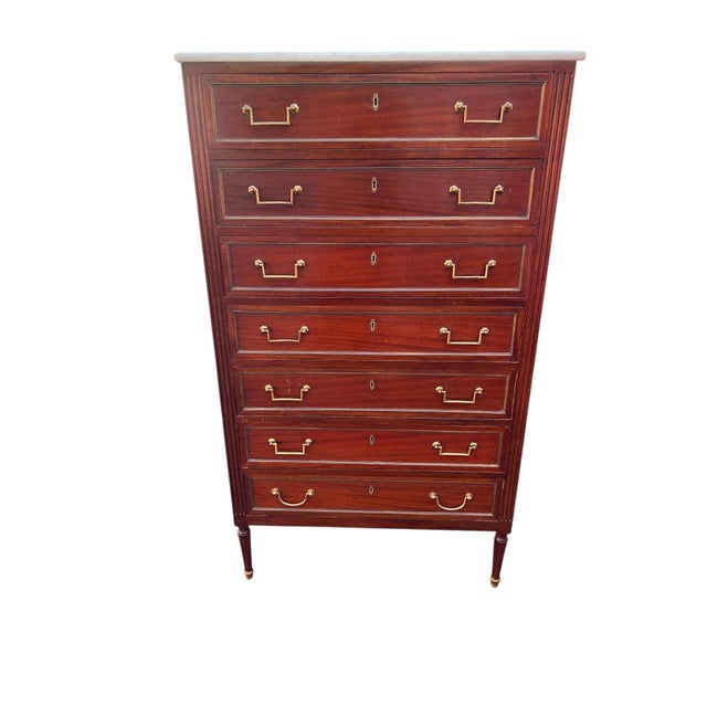 19th Century Federal Neoclassical Mahogany Tall Chest W Marble Top For Sale - Image 4 of 16