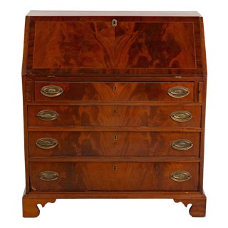 Early 20th Century George III Mahogany Slant Front Desk With Inlay and Fitted Interior For Sale