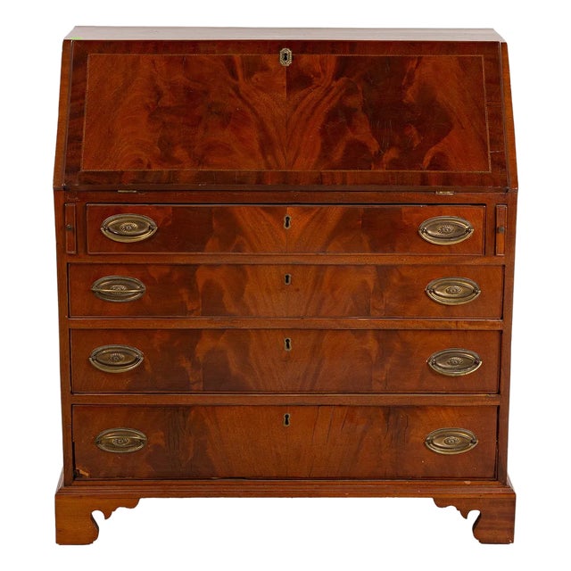 Early 20th Century George III Mahogany Slant Front Desk With Inlay and Fitted Interior For Sale