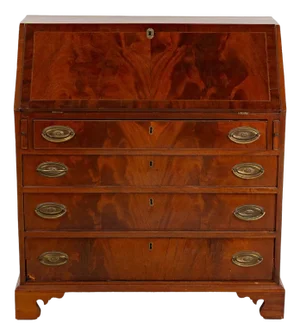 Early 20th Century George III Mahogany Slant Front Desk With Inlay and Fitted Interior