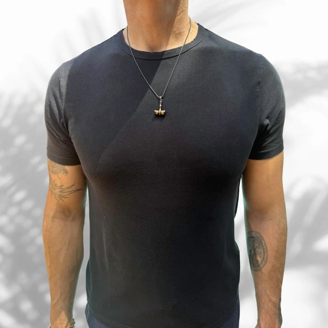 Metal Sterling Silver & Gold Hammer Pendant Necklace For Sale - Image 7 of 9