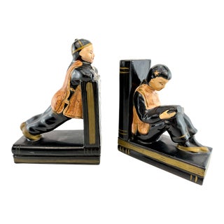 Vintage Mid Century Japanese Hand Painted Figural Bookends - a Pair For Sale