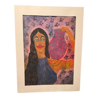 Jude Kirby Original “Salila” Contemporary Expressionism Oil Pastel on Paper- Framed. For Sale
