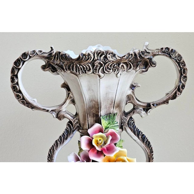 Vintage Italian Capodimonte-Style Porcelain Floral Vase – 17" For Sale - Image 10 of 18