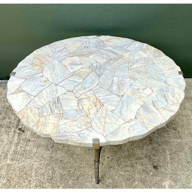 Metal Vintage Faux Stone Coffee Table For Sale - Image 7 of 12