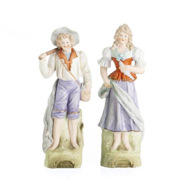 Porcelain Fishing Couple, 19th Century, Set of 2 For Sale - Image 6 of 6