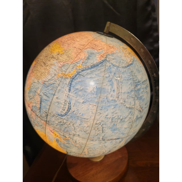 Mid-Century Modern 1957-1960 Illuminated Replogle Comprehensive Globe on Solid Walnut and Brass Base For Sale - Image 3 of 9