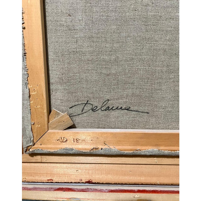 Lucien DelarueLarge French Oil Painting Paris, Seine River w Bridge, Landscape, Lucien Delarue, c.1950's For Sale - Image 4 of 12