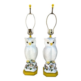 Vintage Paul Hanson Terra Cotta Owl Table Lamp-A Pair For Sale