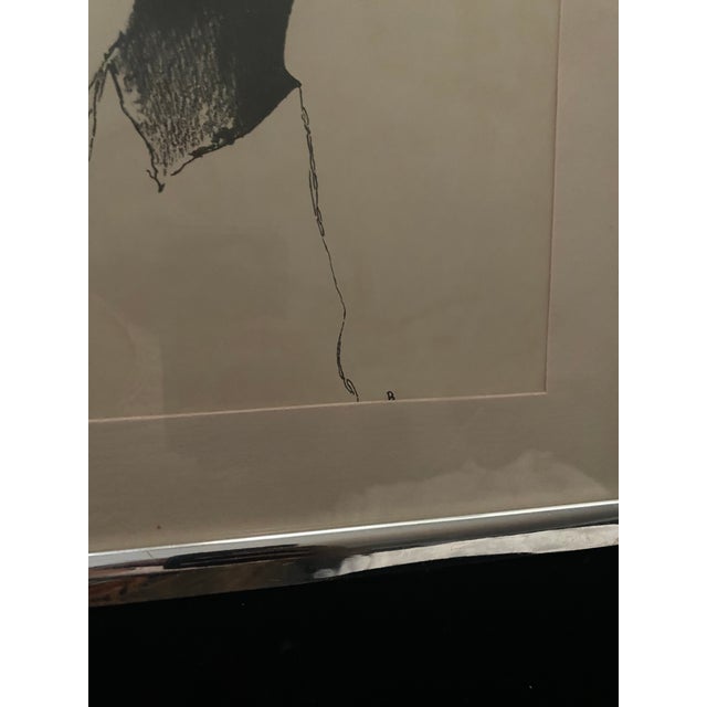 Metal 1970s Black Art Framed Black and White Portrait Drawing of a Young Person For Sale - Image 7 of 8