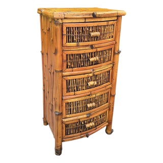 Vintage Split Bamboo Five-Drawer Chest For Sale