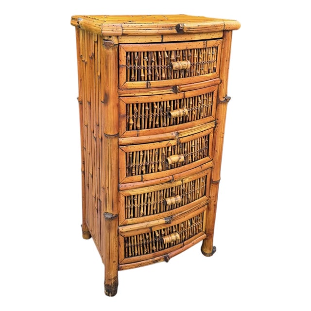 Vintage Split Bamboo Five-Drawer Chest For Sale