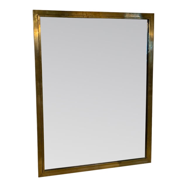 Mid Century Brass-Framed Wall Mirror, Italy 1950s For Sale