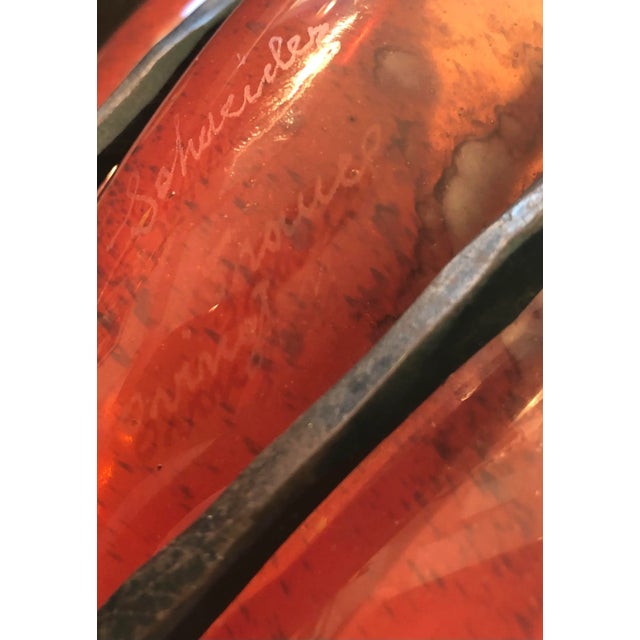 Art Deco Early 20th Century French Wrought Iron Mounted Art Glass Vase For Sale - Image 3 of 4