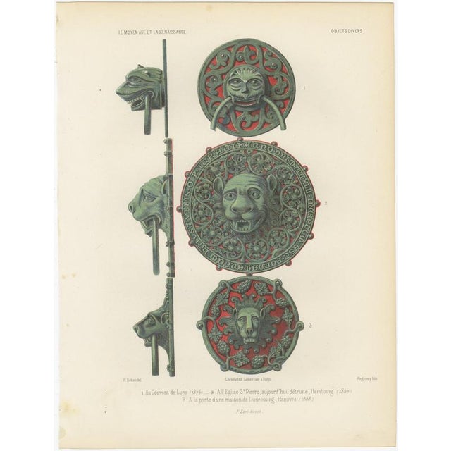 Ferdinand Séré, Lion Head Door Knockers, Lüneburg and Hamburg, 1851, Chromolithograph For Sale - Image 3 of 9