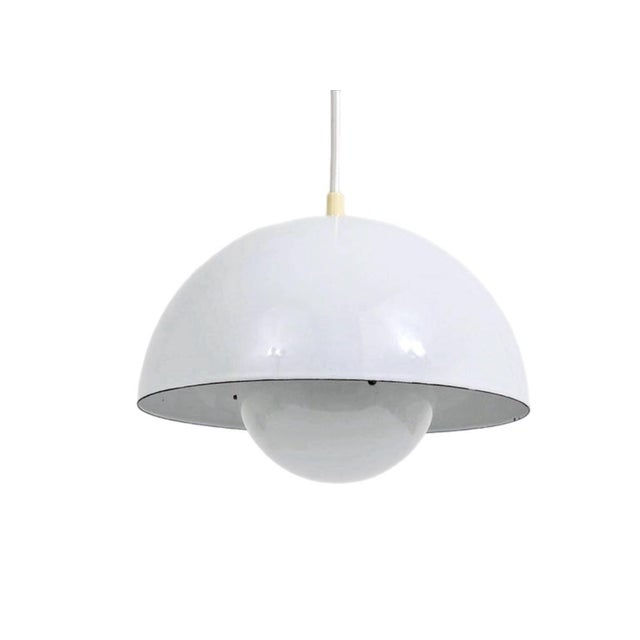 Mid-Century Modern 1960's White Danish Flowerpot Pendant Light by Panton for Poulsen For Sale - Image 3 of 8