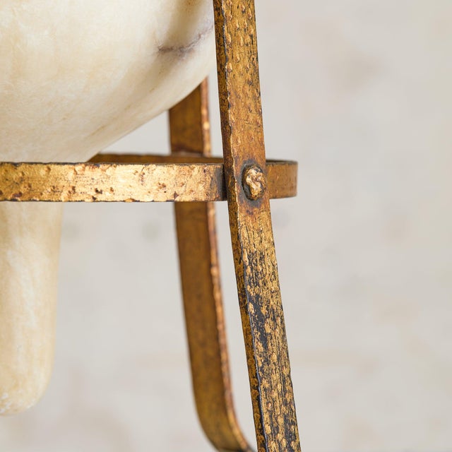 Mid 20th Century Vintage French Alabaster Vase + Gilt Metal Stand For Sale - Image 5 of 9