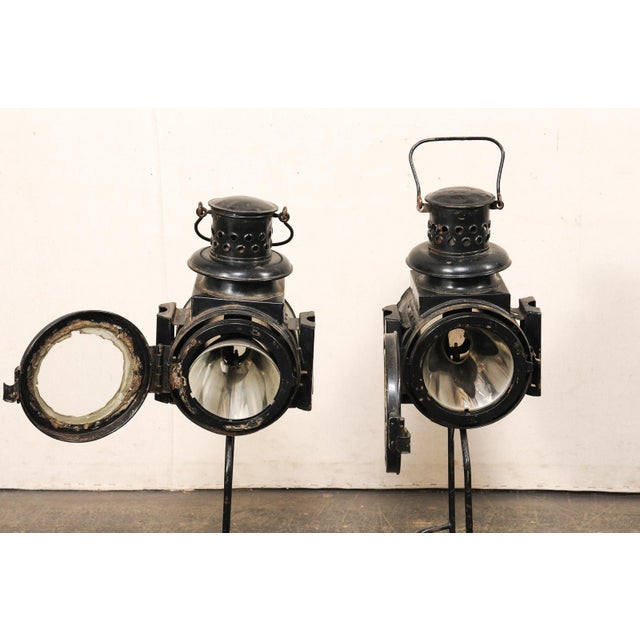 English Antique Pair of Railroad Lanterns For Sale - Image 4 of 11