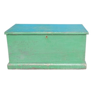 Antique Green Painted 19th Century Storage Chest For Sale