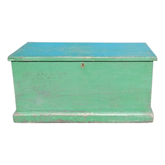 Antique Green Painted 19th Century Storage Chest For Sale