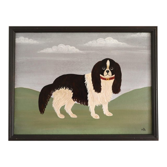 Contemporary 'King Charles Spaniel' Original Naive Style Animal Mini Oil Painting by British Artist Matt Rix, Framed For Sale