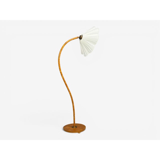 1930s 1930s Mid Century Modern, Organic Floor Lamp, Wood, Silk, Sweden For Sale - Image 5 of 12