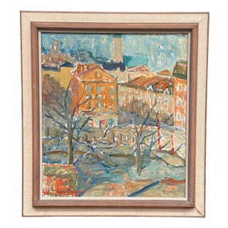 Rune Person, City Scene, 1950s, Oil Painting on Canvas, Framed For Sale