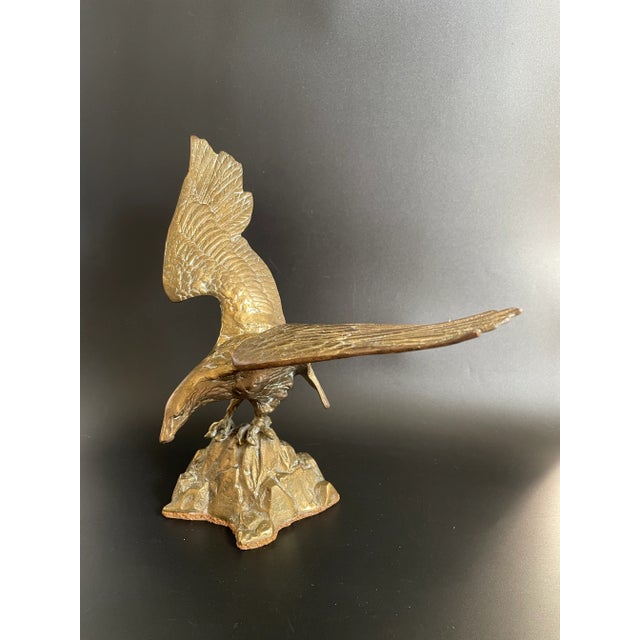 American Vintage Brass Eagle Landing on Rock Sculpture For Sale - Image 3 of 12