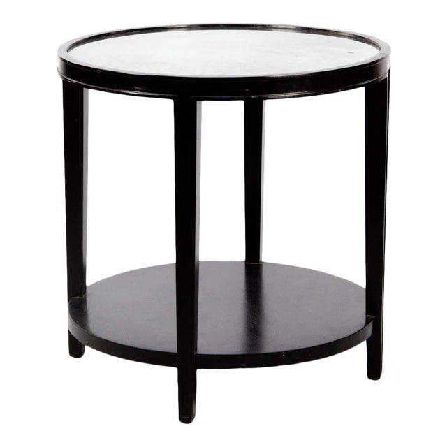 Modern Black Drum Mirrored Top Side Table | Chairish