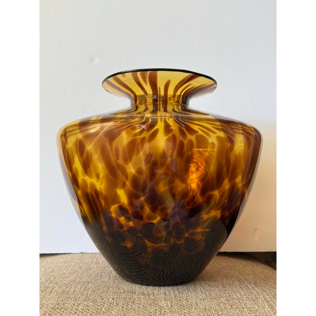 A striking vintage Italian art glass vase produced by Azzurra Vetreria Artistica in Montelupo Fiorentino, Tuscany. This...