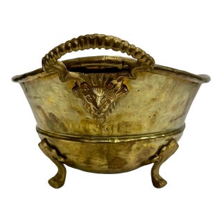 Hammered Brass Footed Jardinière With Rope Handles For Sale