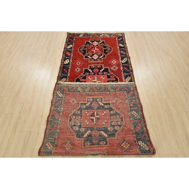 Caucasian Runner 4′ X 11′ Red Wool Vintage Tribal Hand-Knotted Oriental Rug For Sale - Image 14 of 15