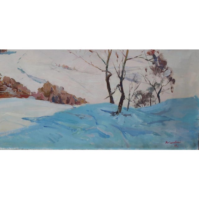 1970s Winter Landscape Oil Painting, Impressionism, Ukrainian Artist, 1977 100-200 For Sale - Image 5 of 6