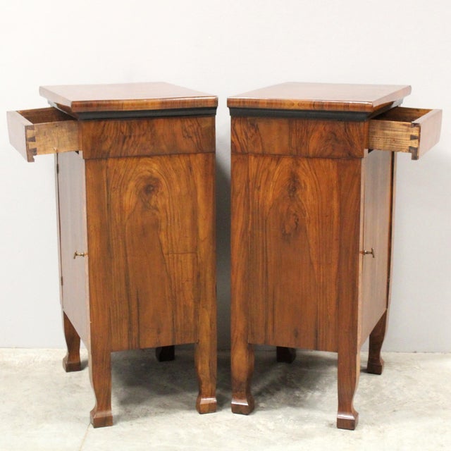 Wood Italian Empire Bedside Tables in Walnut, Set of 2 For Sale - Image 7 of 13