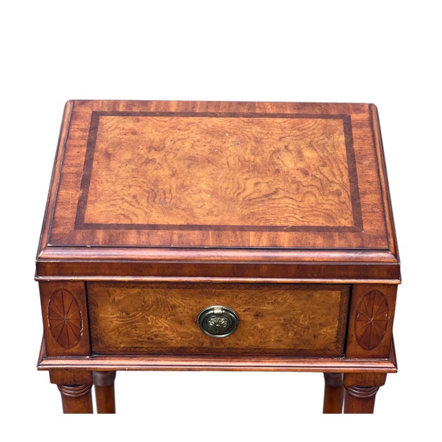 Ethan Allen Pair Ethan Allen Faux Bamboo Burl Sofa/Bedside Tables For Sale - Image 4 of 13