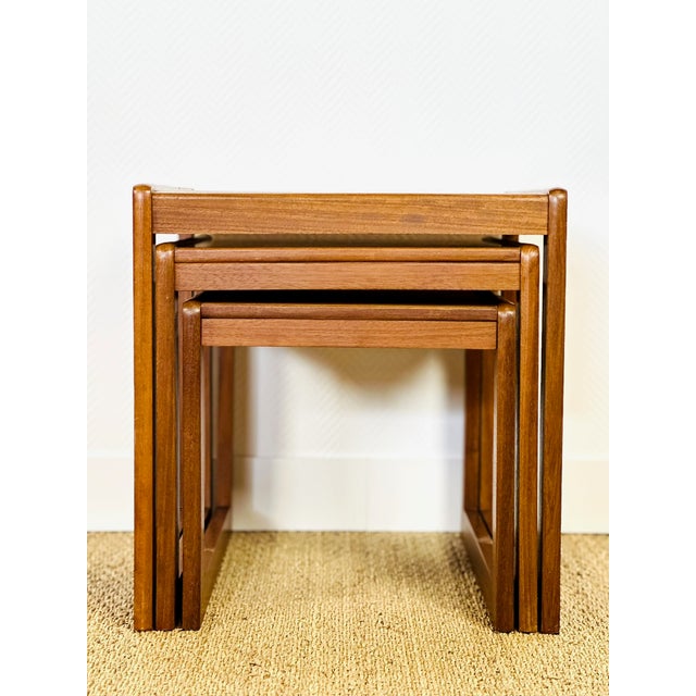 1960s Vintage Teak and Ceramic Nesting Tables, 1960s, Set of 3 For Sale - Image 5 of 15