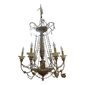 Unusual 19th Century Italian Genovese Giltwood and Crystal Chandelier