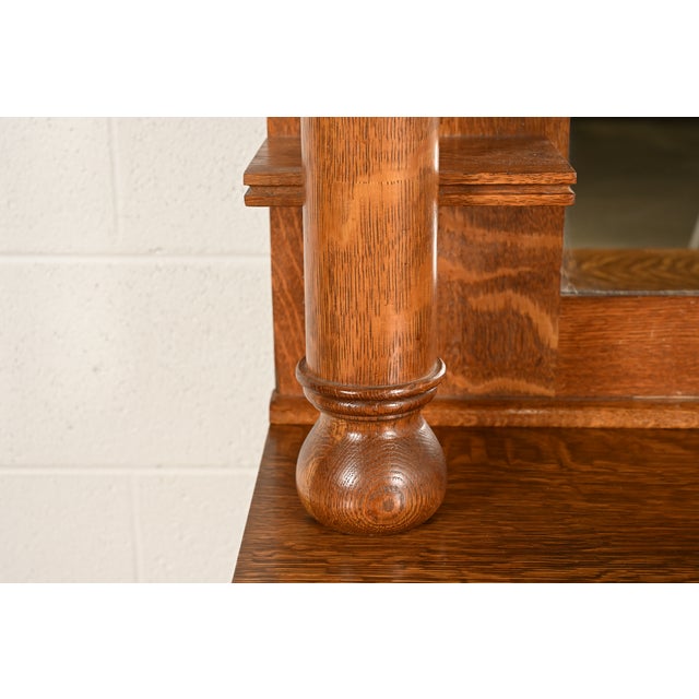 Antique American Empire Tiger Oak Sideboard With Mirrored Backsplash, Circa 1900 For Sale - Image 9 of 15