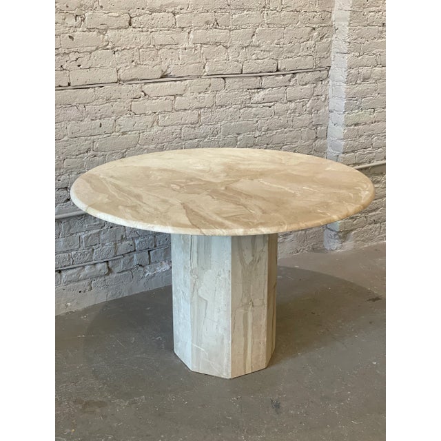 Postmodern 1980s Postmodern Vintage Travertine Round Dining/Entry Table Honed For Sale - Image 3 of 12