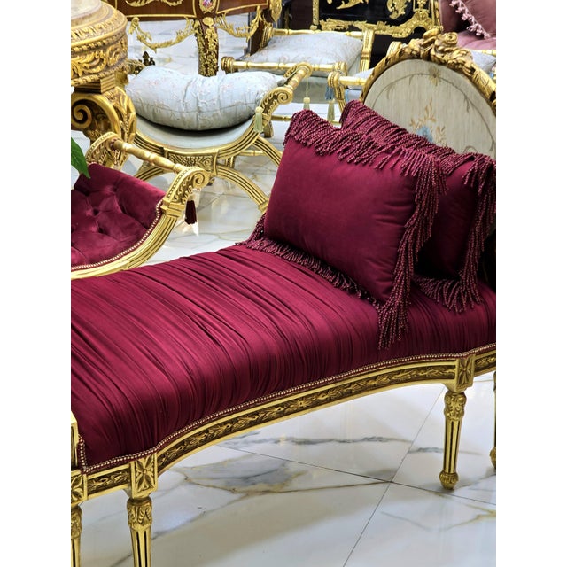 Marquis French Tufted Bench Velvet For Sale - Image 4 of 7