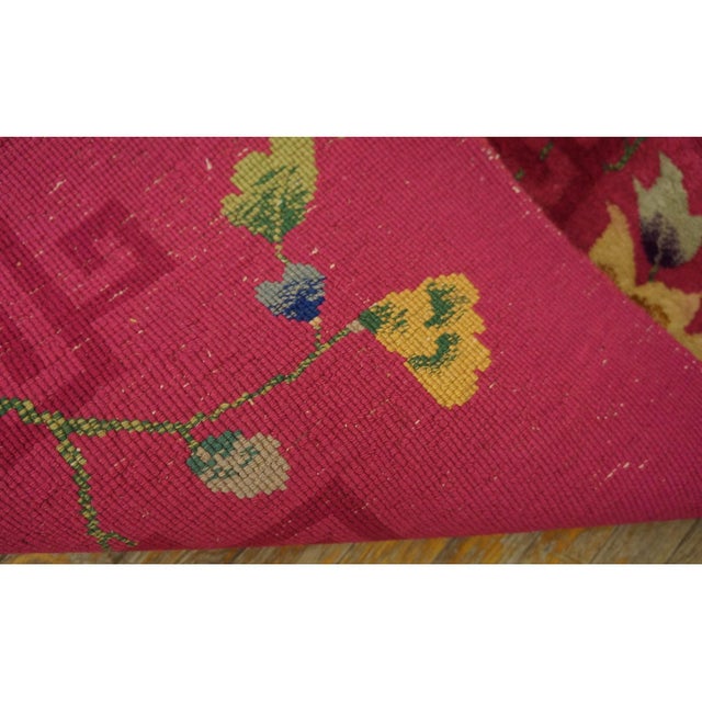 1920s Bright Pink Floral Modern Antique Chinese Deco Rug 8' 10" X 11' 6" Knotted For Sale - Image 9 of 9