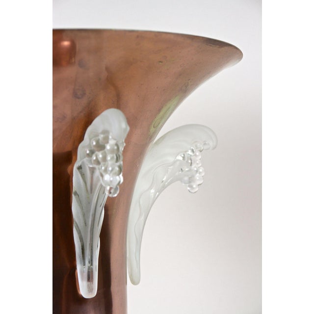 Art Deco Copper Table Lamp with Lalique Glass Elements, France, 1920s For Sale - Image 10 of 18
