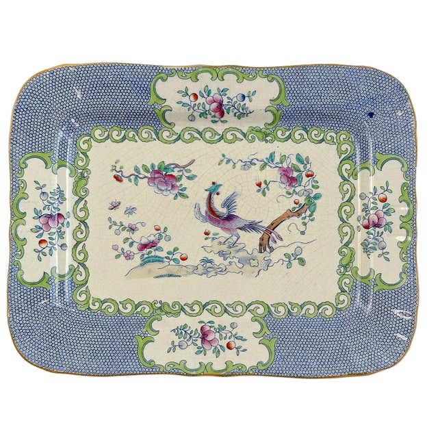 Ceramic Late 19th Century Early Minton Cockatrice Blue Border & Green Scroll Serving Platter For Sale - Image 7 of 8
